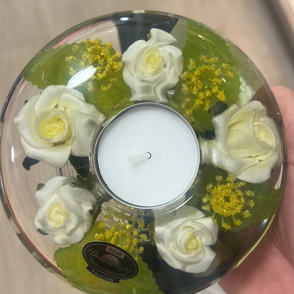 Glass Dreamlight Traumlicht Gilde tea light candle holder flowers German green
